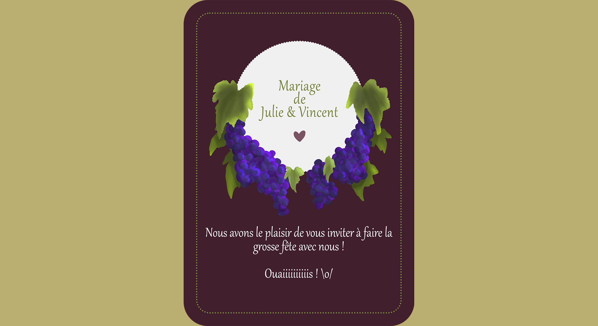 faire-part de mariage avec des vignes et du houblon.